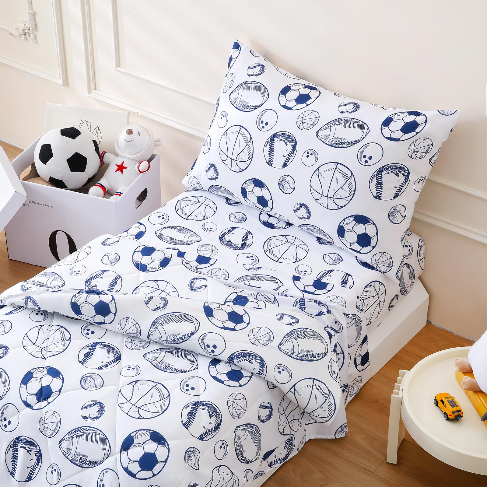LONAVA toddler comforter set with ball-sports pattern for playful bedtime style and warmth
