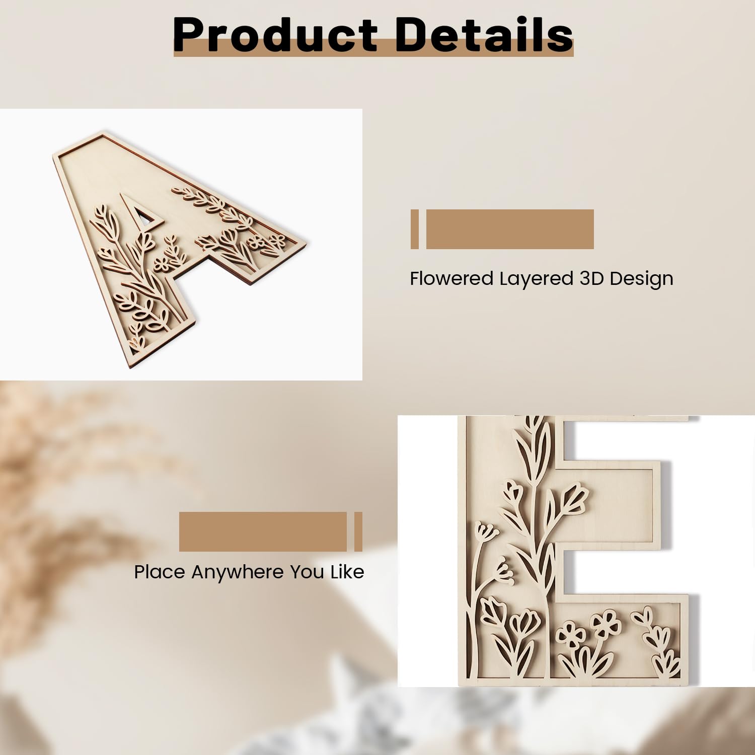 Longan Craft DIY layered wood letters showing blank surface