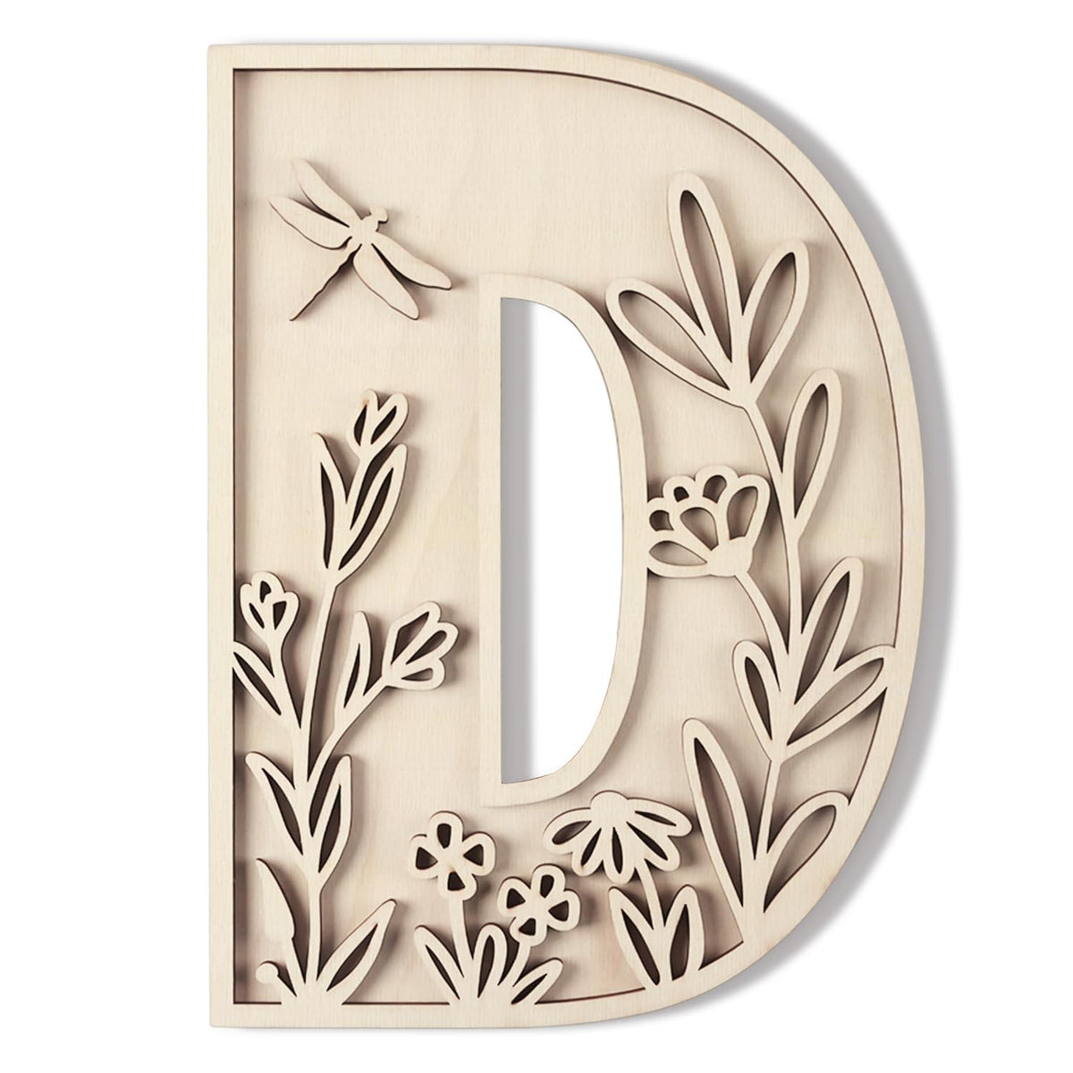 Longan Craft layered 12in wood letters D closeup for wall decor and DIY projects.