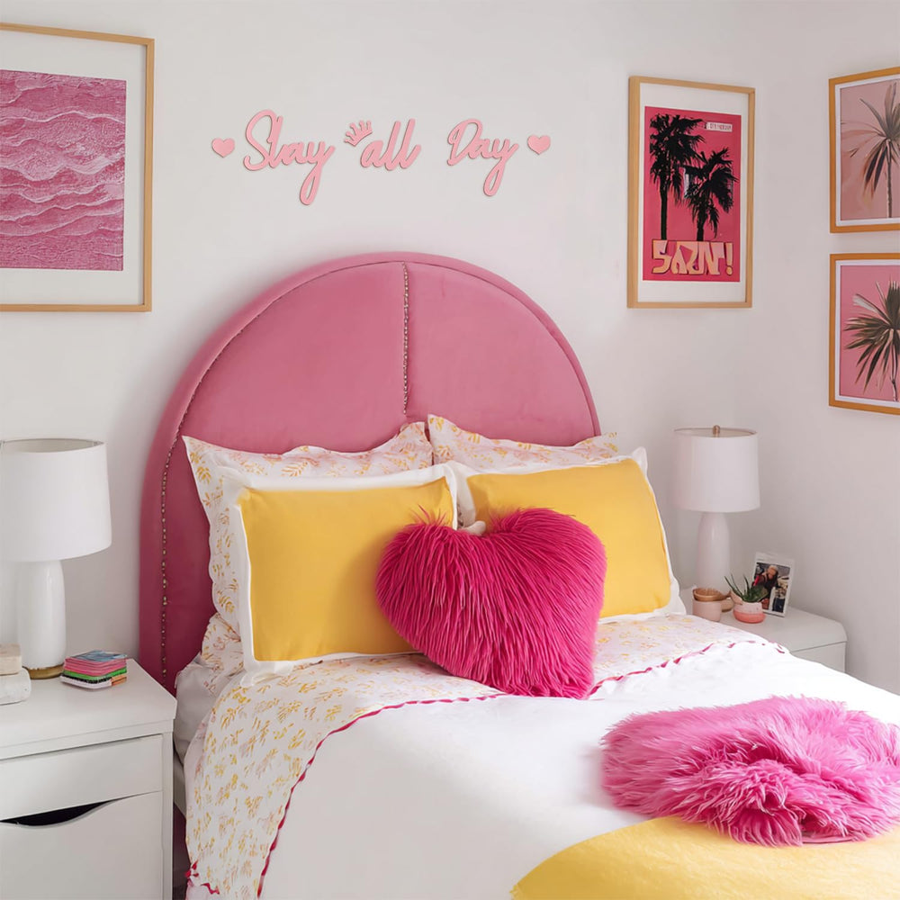 Longan Craft Slay All Day Sign adds pink charm to dorm room decor.