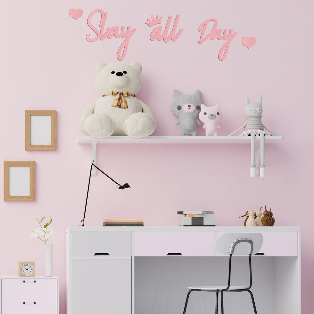 Longan Craft Slay All Day Sign pairs with pink decor ideas for stylish spaces.