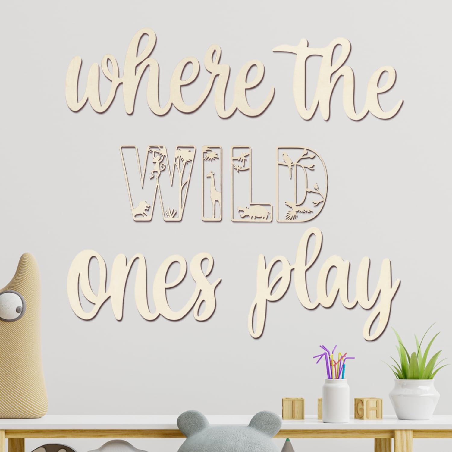 Longan Craft Where The Wild Ones Play Sign piece 1, ideal for playful wall decor in kid's room.