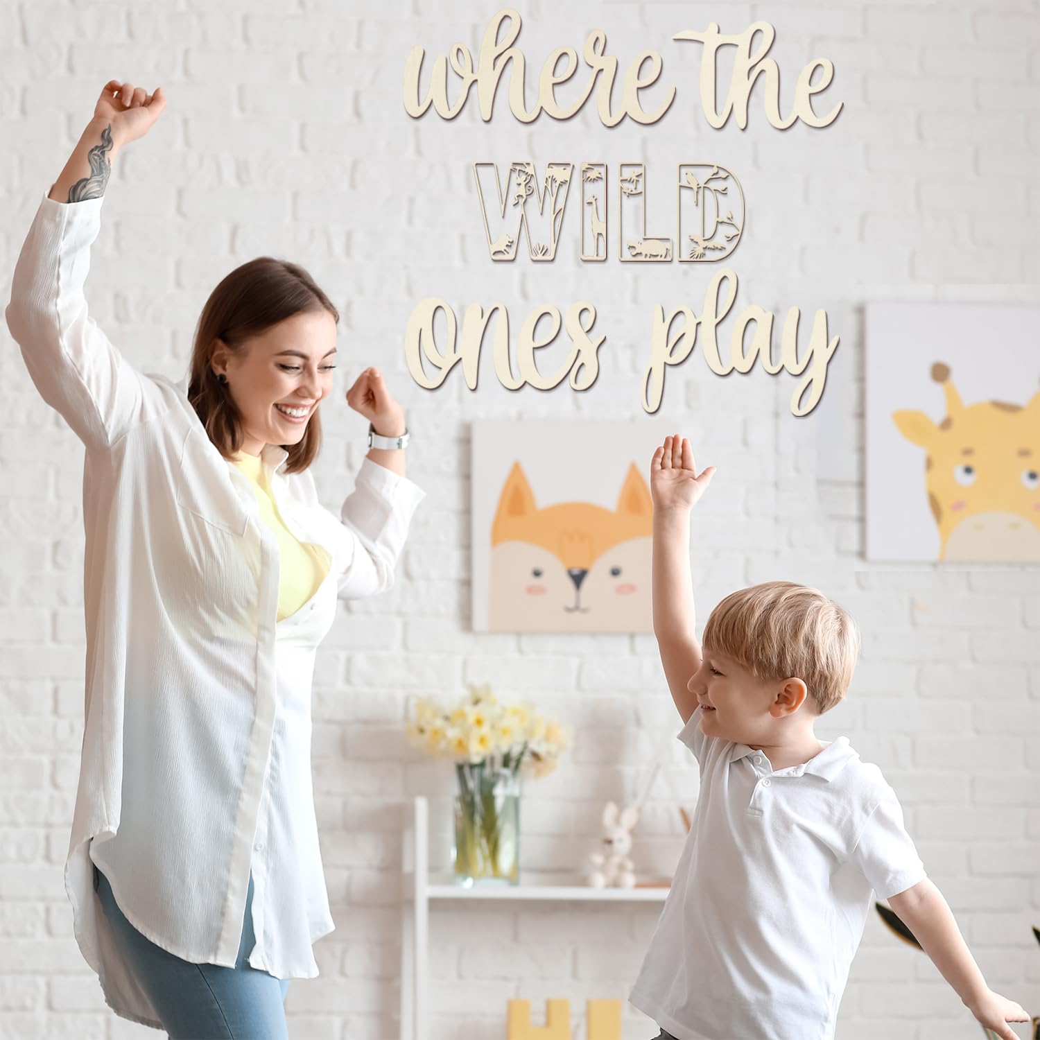 Longan Craft Where The Wild Ones Play Sign piece 7, washable surface cleans with damp cloth.
