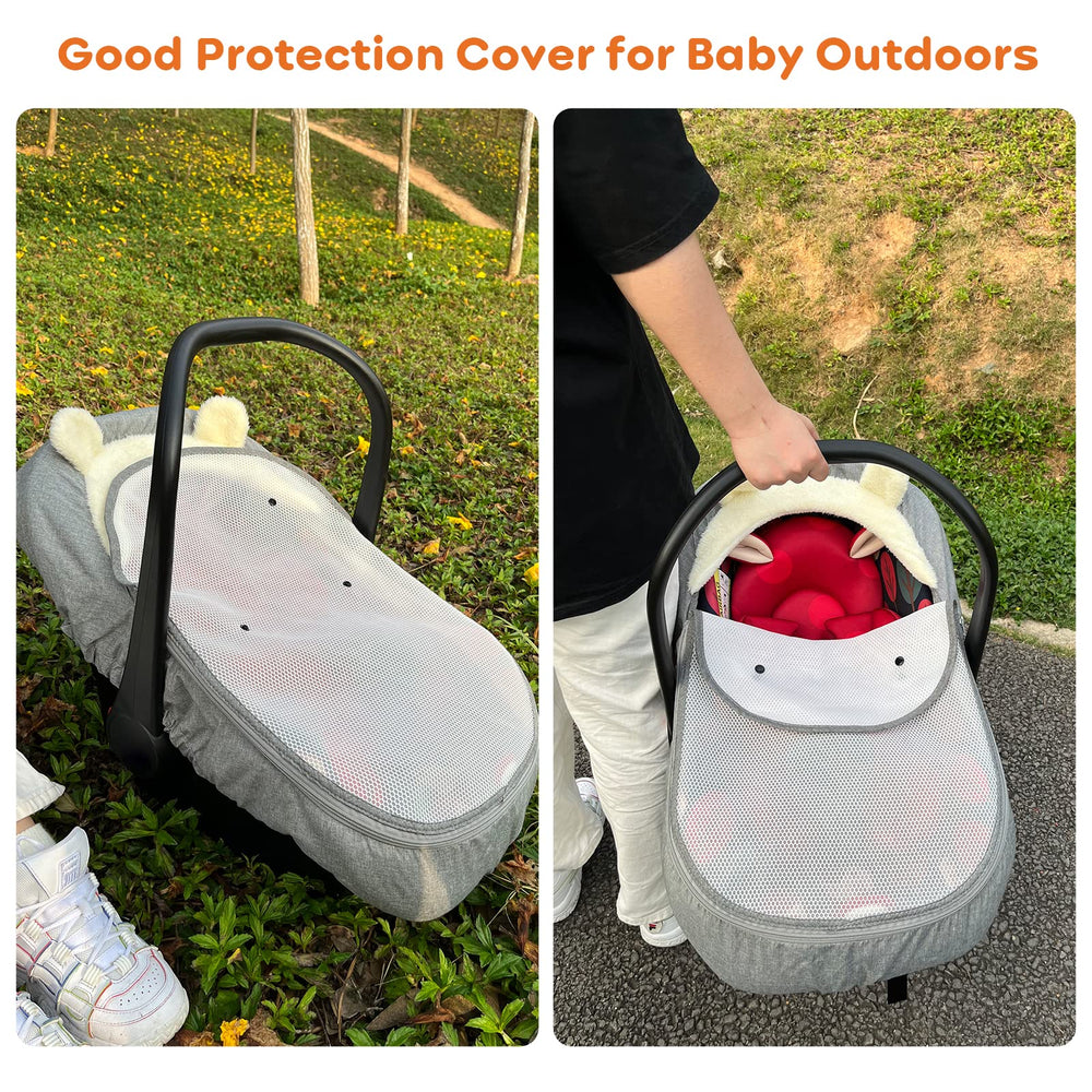 Longdafei baby car seat cover with easy zipper install for quick in-out access.
