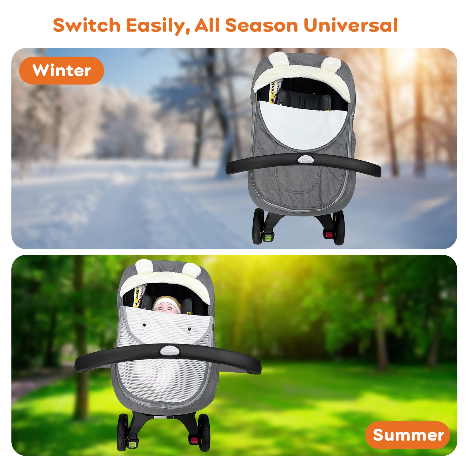 Longdafei baby car seat cover with warm thickened winter layer blocks cold air for outings.