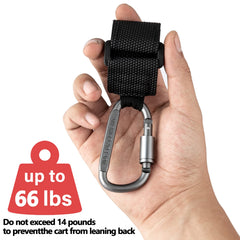 Longomat stroller hook with Velcro strap for quick mounting.