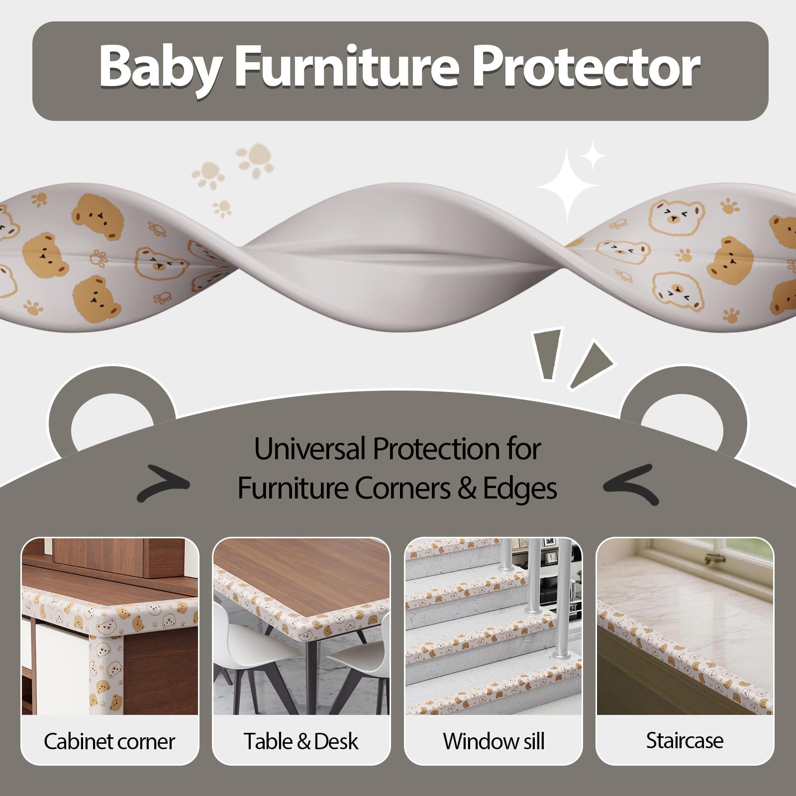 Lonlown edge protector around stairs and fireplace edges for added protection.