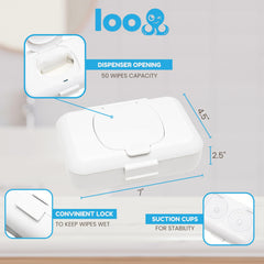 Loo sealed lid showing moisture retention to keep wipes fresh.