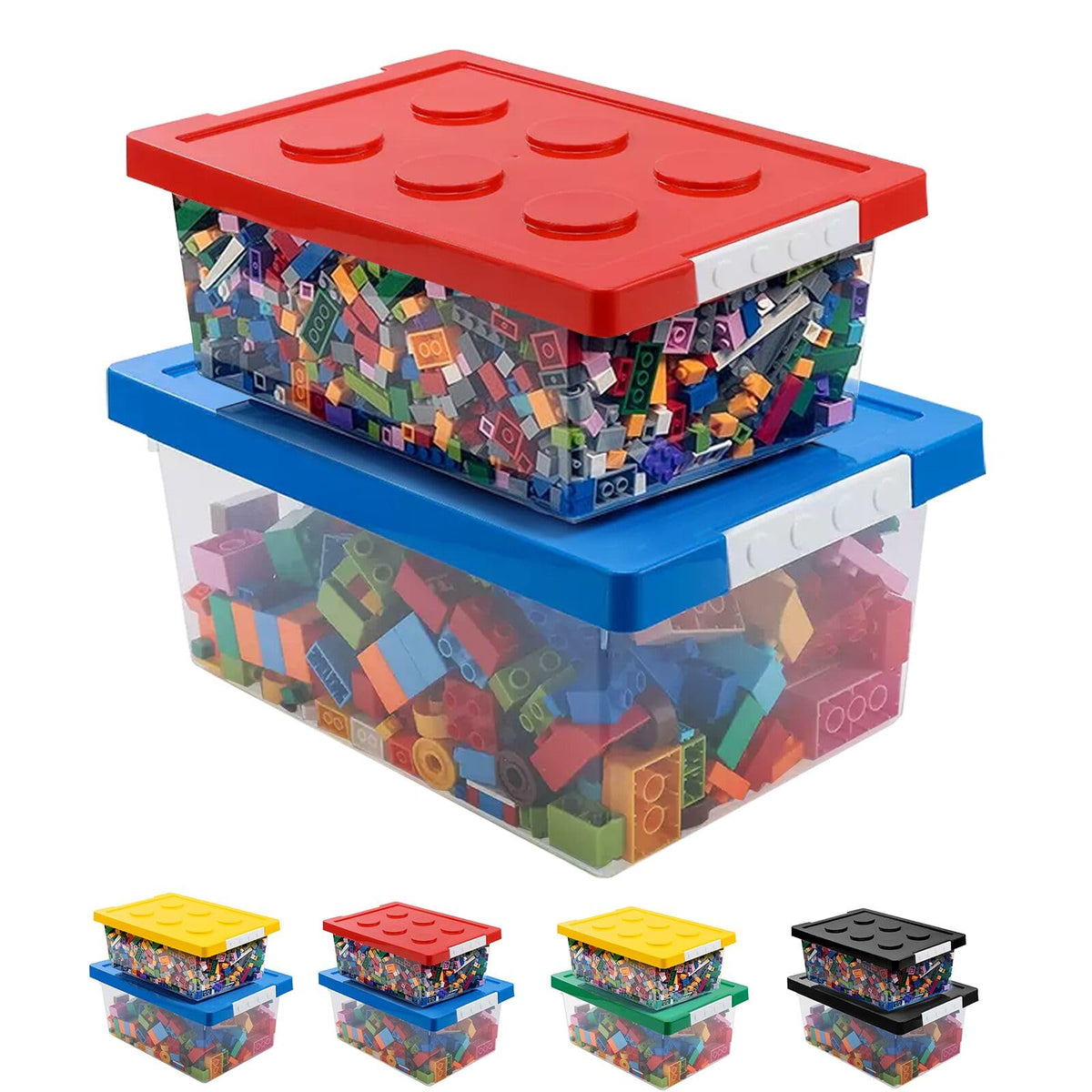 Loobuu large blue-lid storage bin demonstrates stackable toy organization for a tidy playroom.