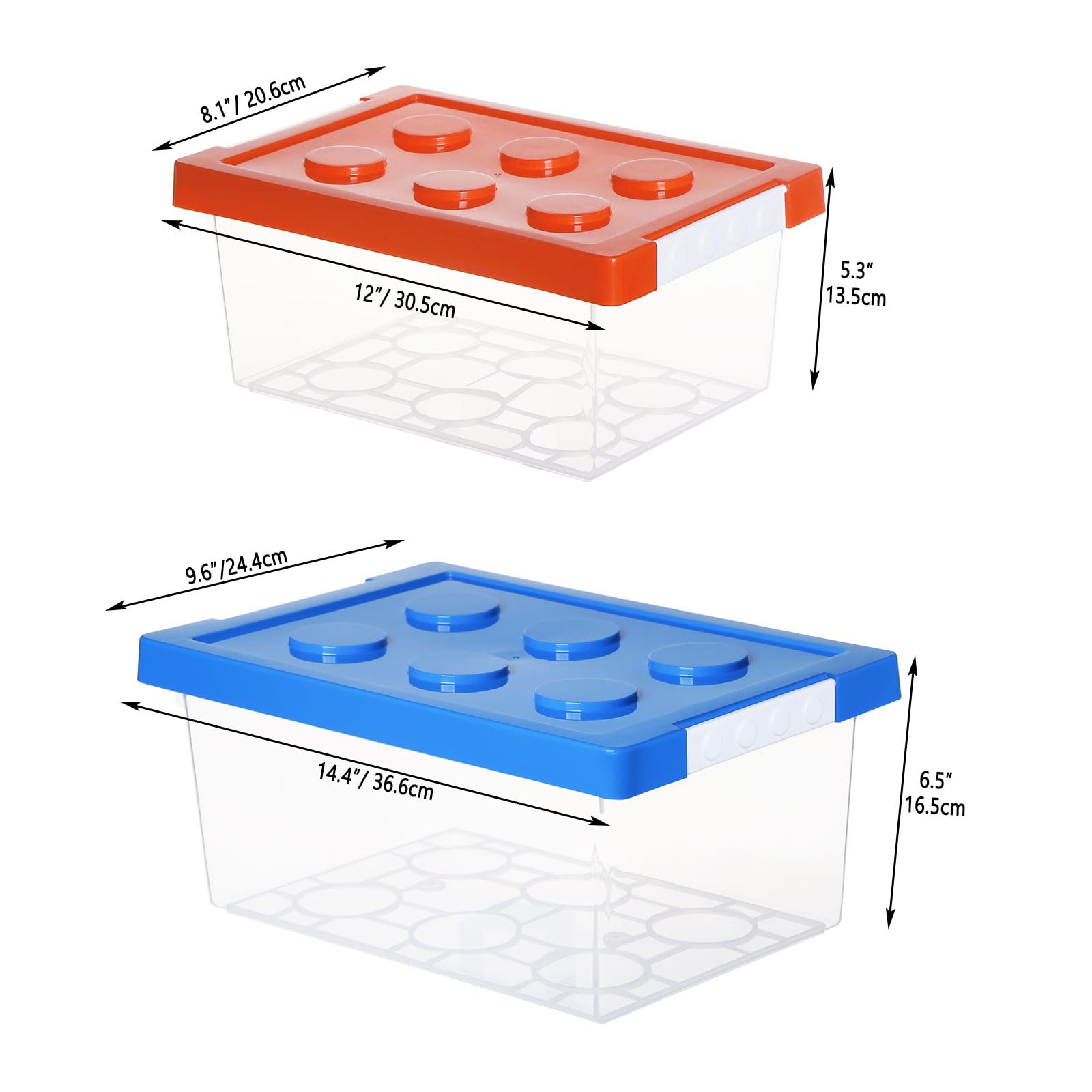 Loobuu small red-lid bin keeps toys visible and easy to grab.
