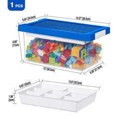 Loobuu plastic storage bin with baseplate lids for brick-building play