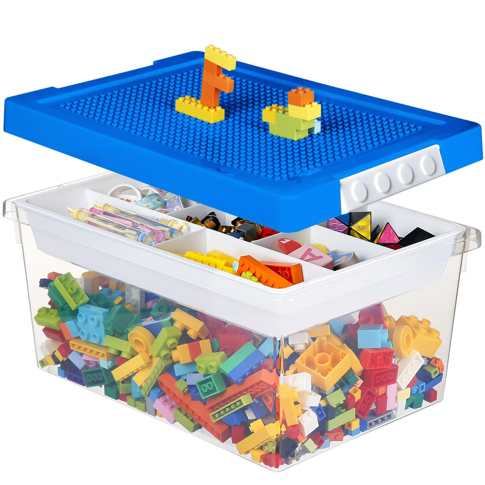 Loobuu storage bin blue with removable tray for easy craft organization