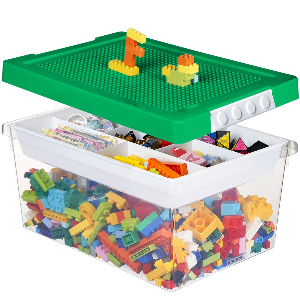 Loobuu plastic storage bin with closed lid offers clear visibility for quick access.