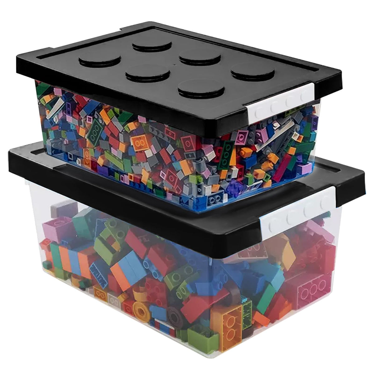 loobuu plastic storage bins with lids front view show organized toy storage and easy access.