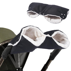 LooKu stroller hand muff with waterproof outer fabric protects hands in snow.