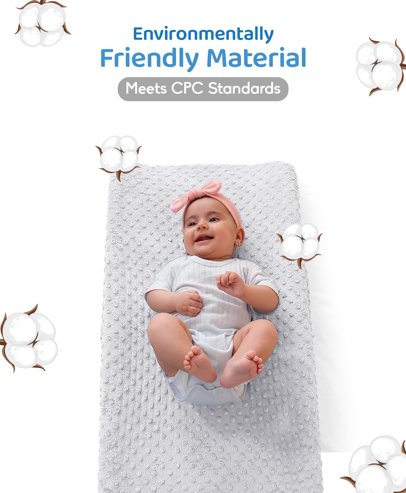 LOONAH changing pad hypoallergenic fabric minimizes irritants for sensitive skin.