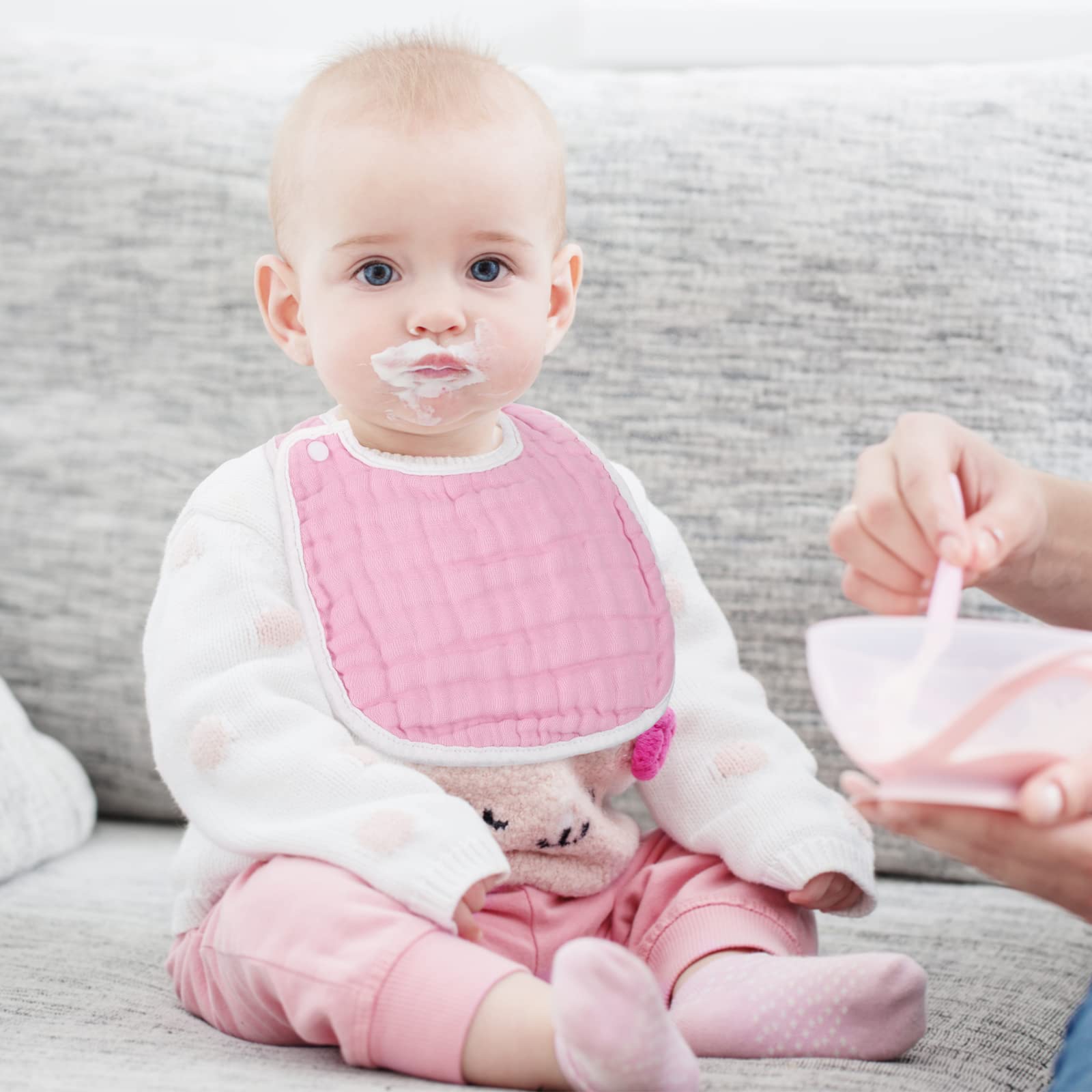 Colorful bibs in the set help color-code outfits and occasions.