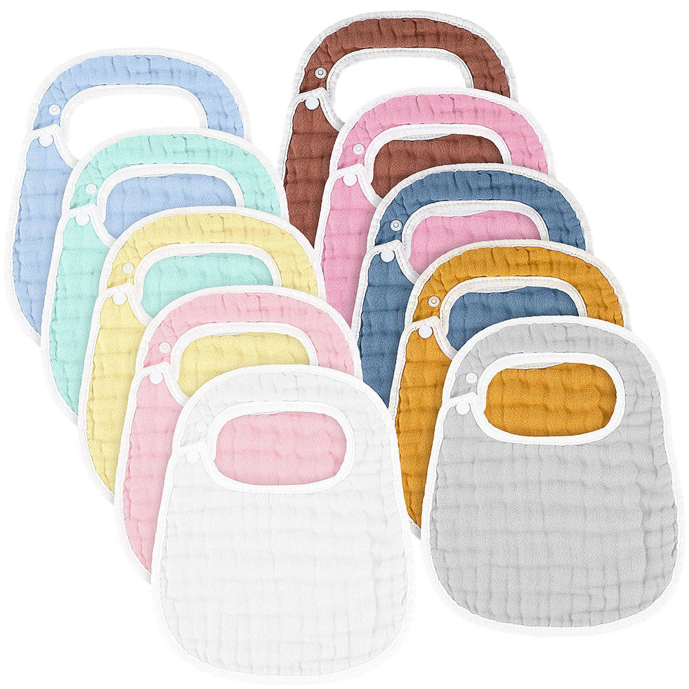 Loopeer snap muslin bibs set in bright colors, soft cotton and gentle on baby skin.