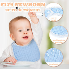 Soft cotton bib with waterproof backing protects outfits during meals.
