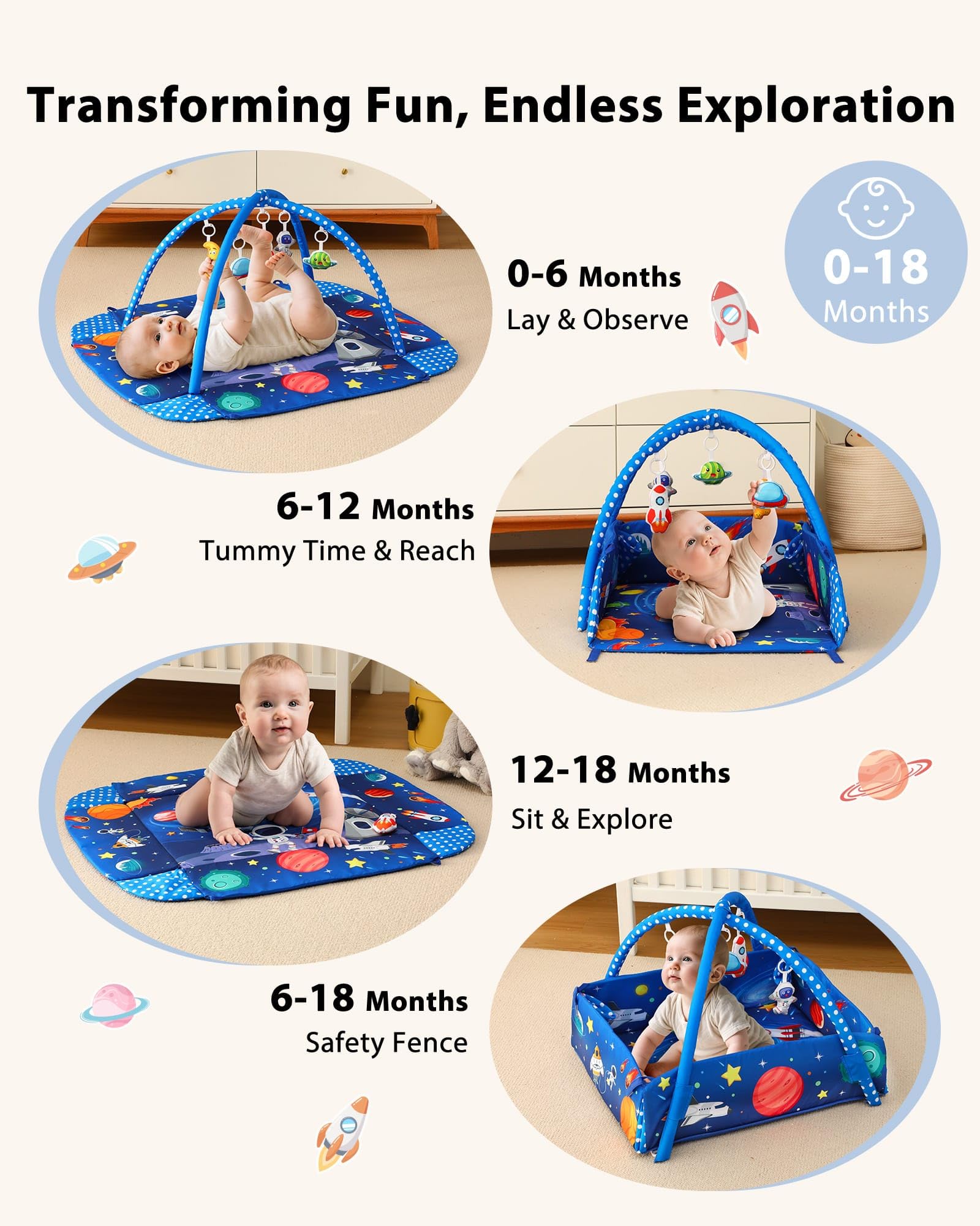 Looxii baby play gym detachable toys promote sensory exploration and early grasping.