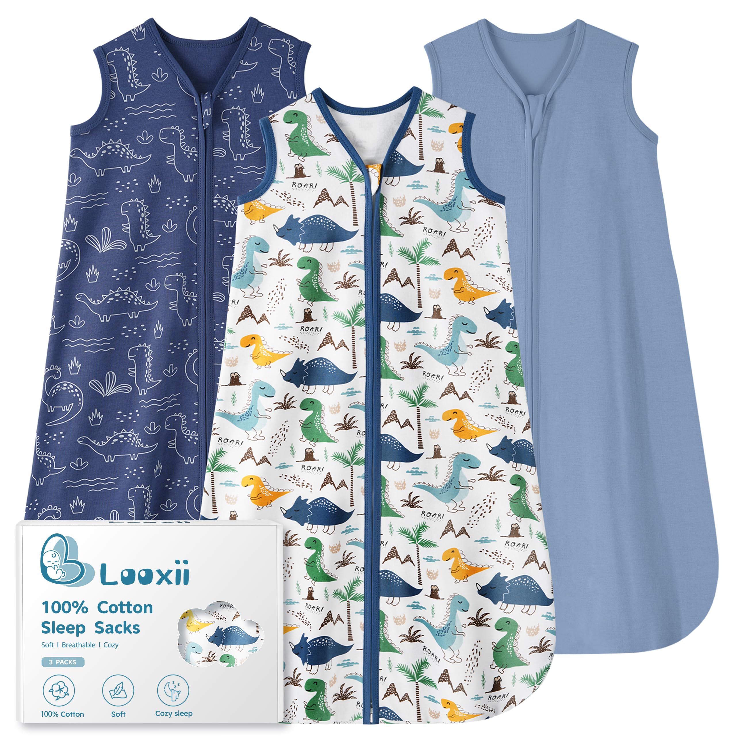 Looxii baby sleep sack 0.5 TOG front view showing breathable cotton warmth for mild nights