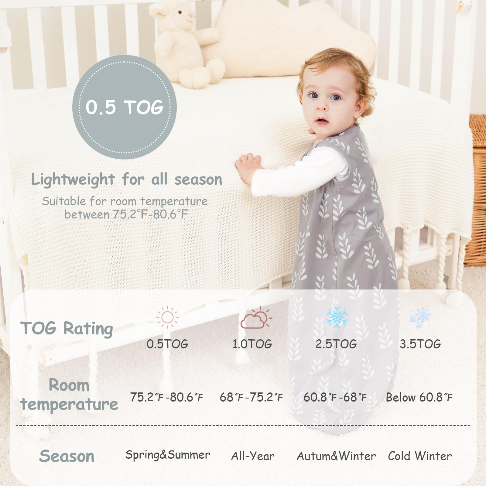 Looxii Sleep Sack material close-up emphasizes 100% cotton softness.