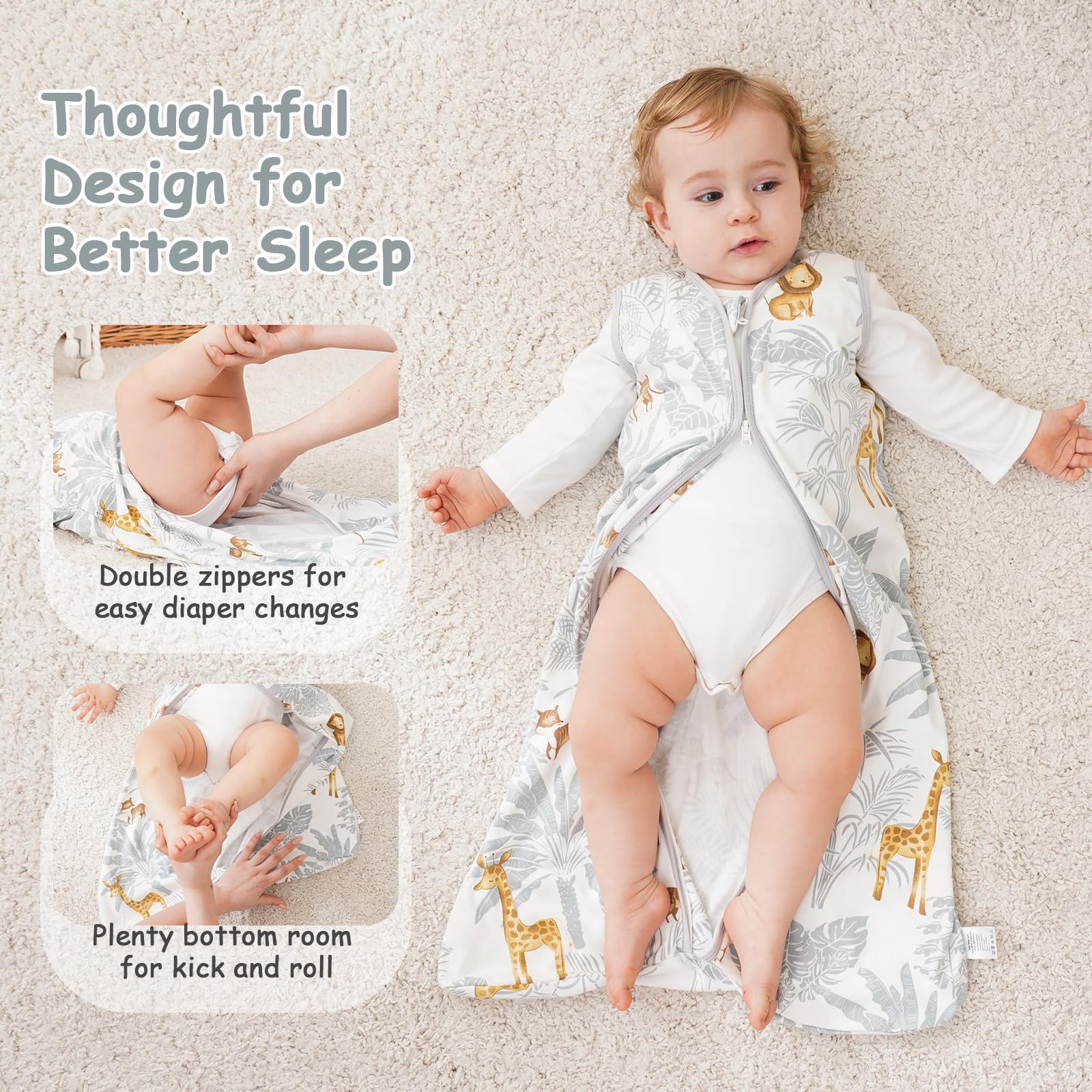 Looxii Sleep Sack two-way zipper for easy night changes.