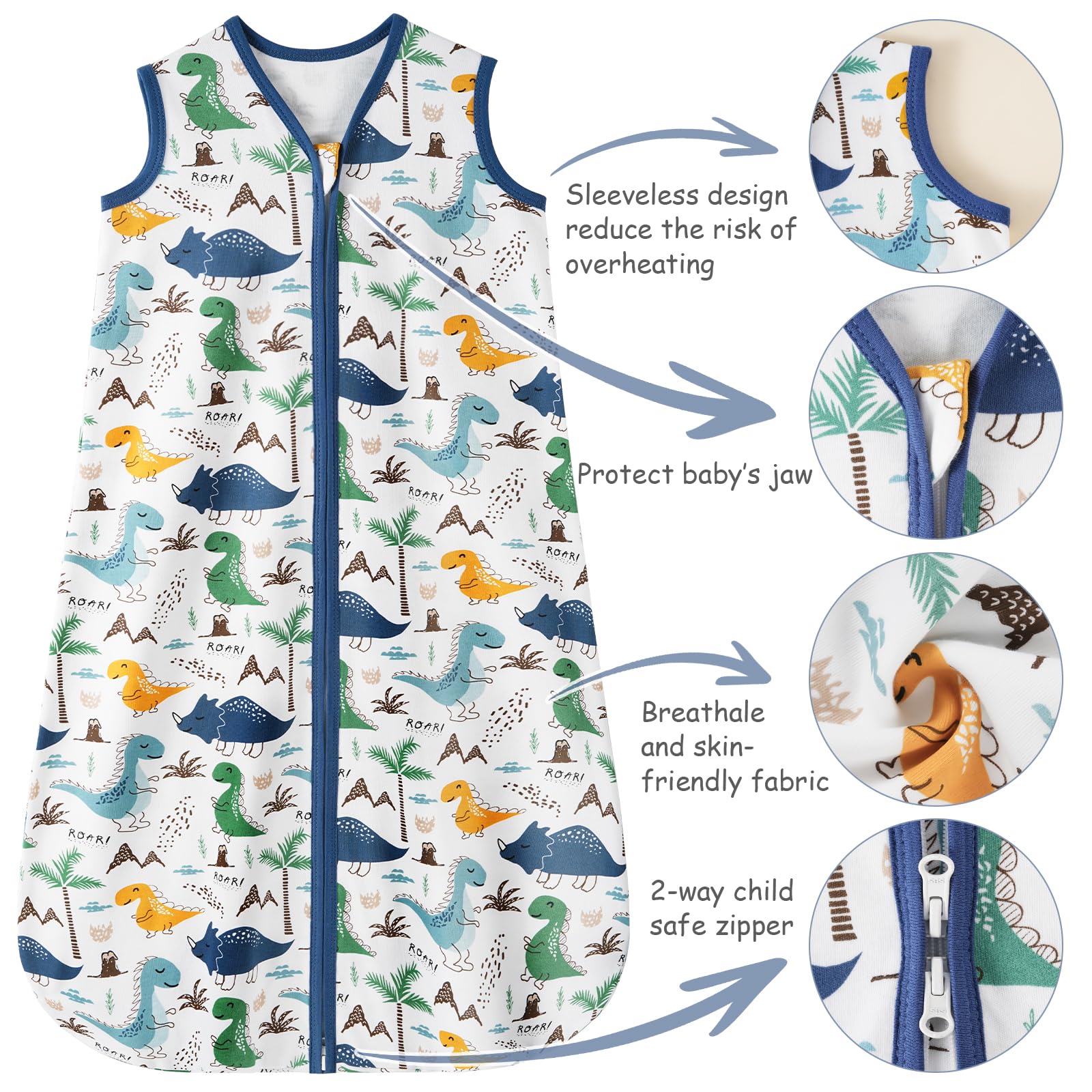 Looxii baby sleep sack safety arm and neck openings for a snug fit