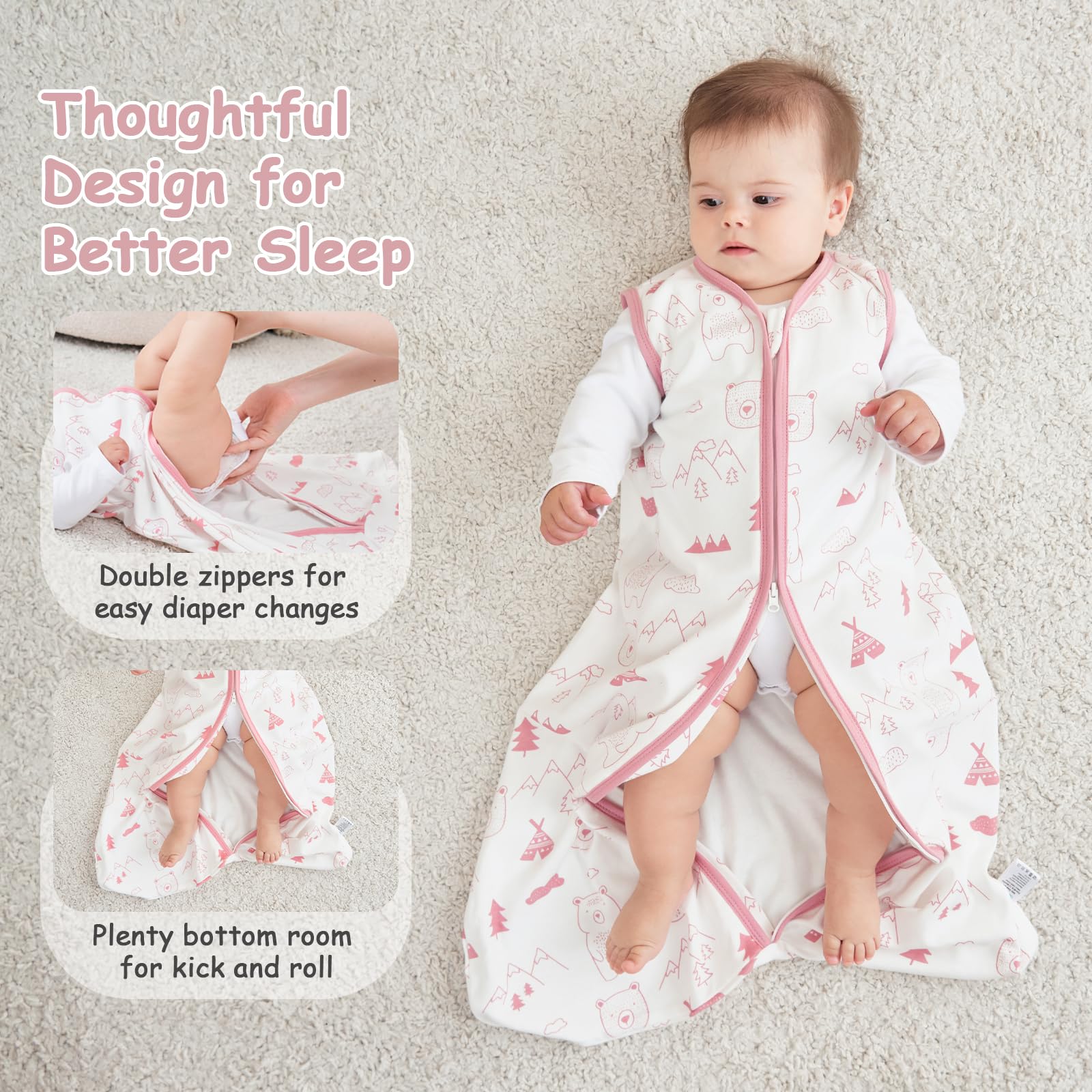 Looxii sleep sack fabric closeup showcases soft cotton texture ideal for sensitive skin