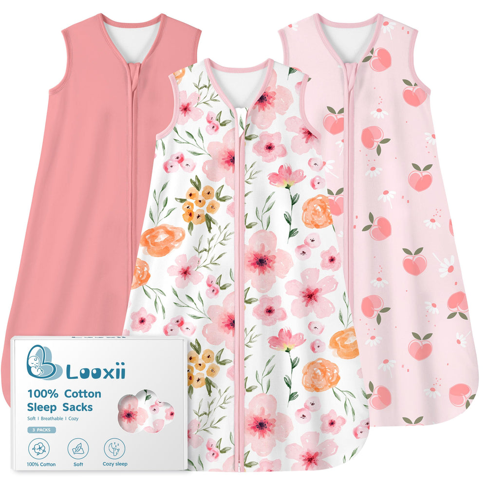 Looxii baby sleep sack fabric close-up shows breathable 100% cotton softness for delicate skin.