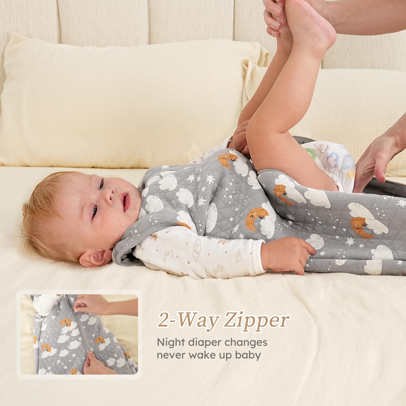 Looxii baby sleep sack neckline secure fit ensures comfortable wear.