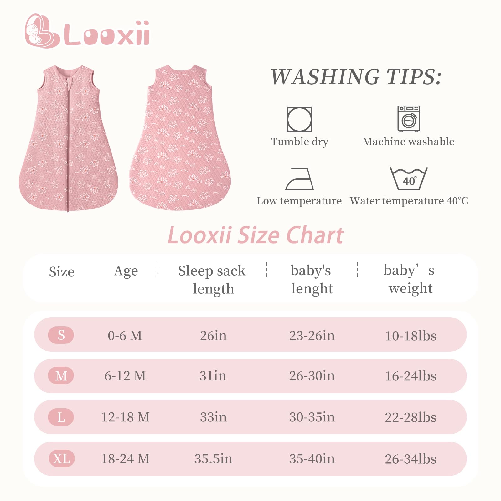 Looxii quilted pattern evenly distributes fill for durable warmth.