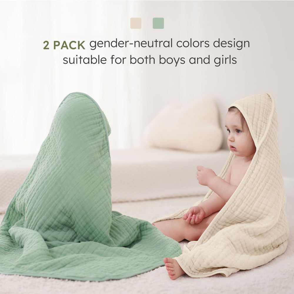 Looxii baby towels close-up highlights six-layer absorbent muslin for quick moisture pickup