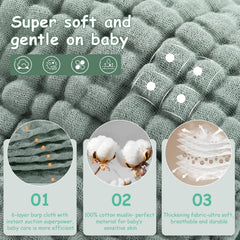 Looxii burp cloth measures 20x10 inches for full shoulder coverage.