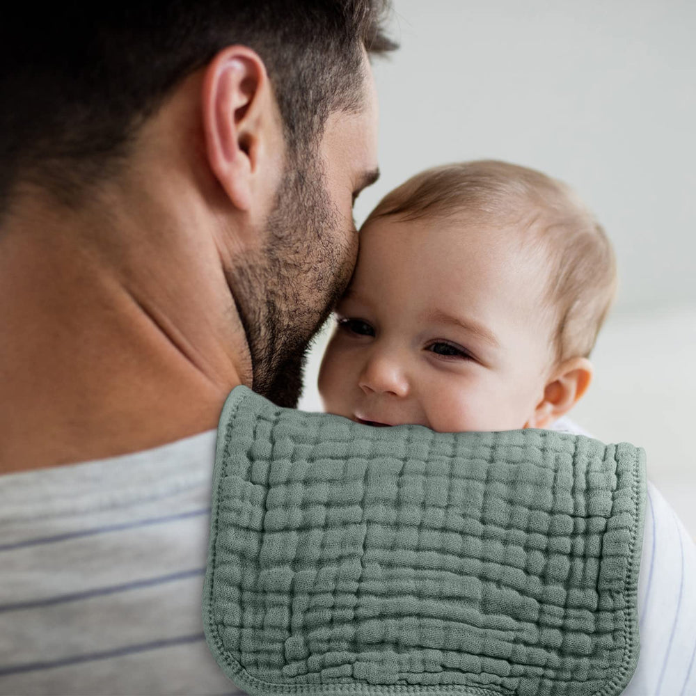Looxii burp cloth keeps baby and caregiver dry during feeding.