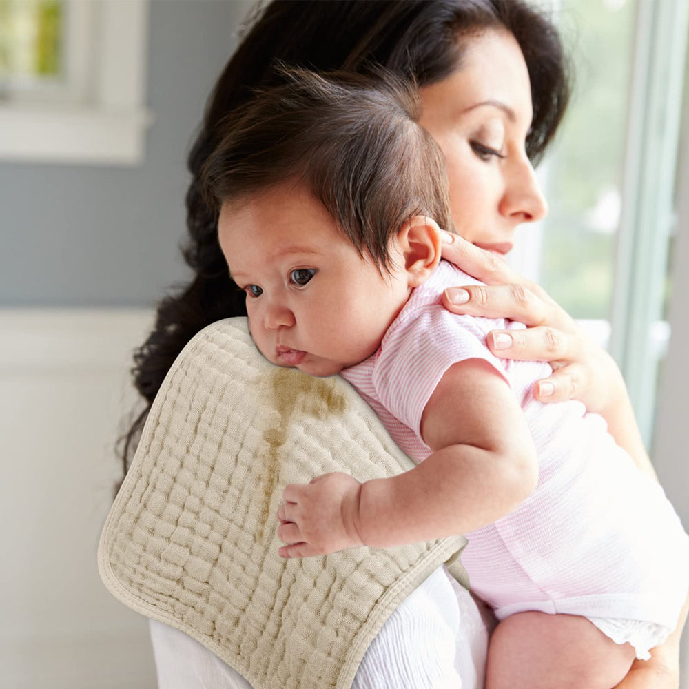 Looxii burp cloths are machine washable and quick-drying for daily use.
