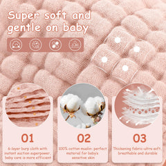 Looxii Muslin Burp Cloths pink pack unfolded — large 20x10 inch coverage for spills.