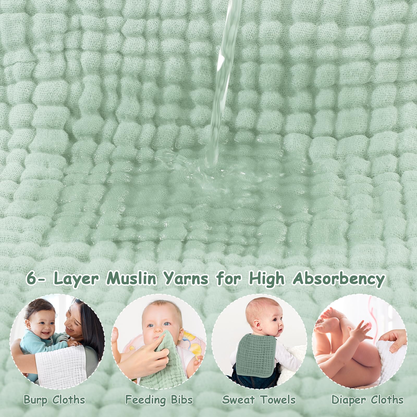 Looxii Muslin Burp Cloths in white and green color for versatile daily care