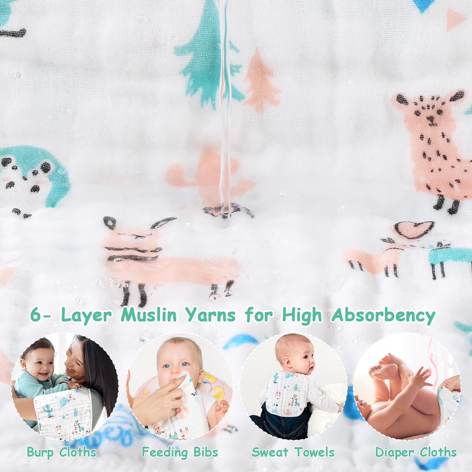 Looxii muslin burp cloths machine washable below 70°C for simple care