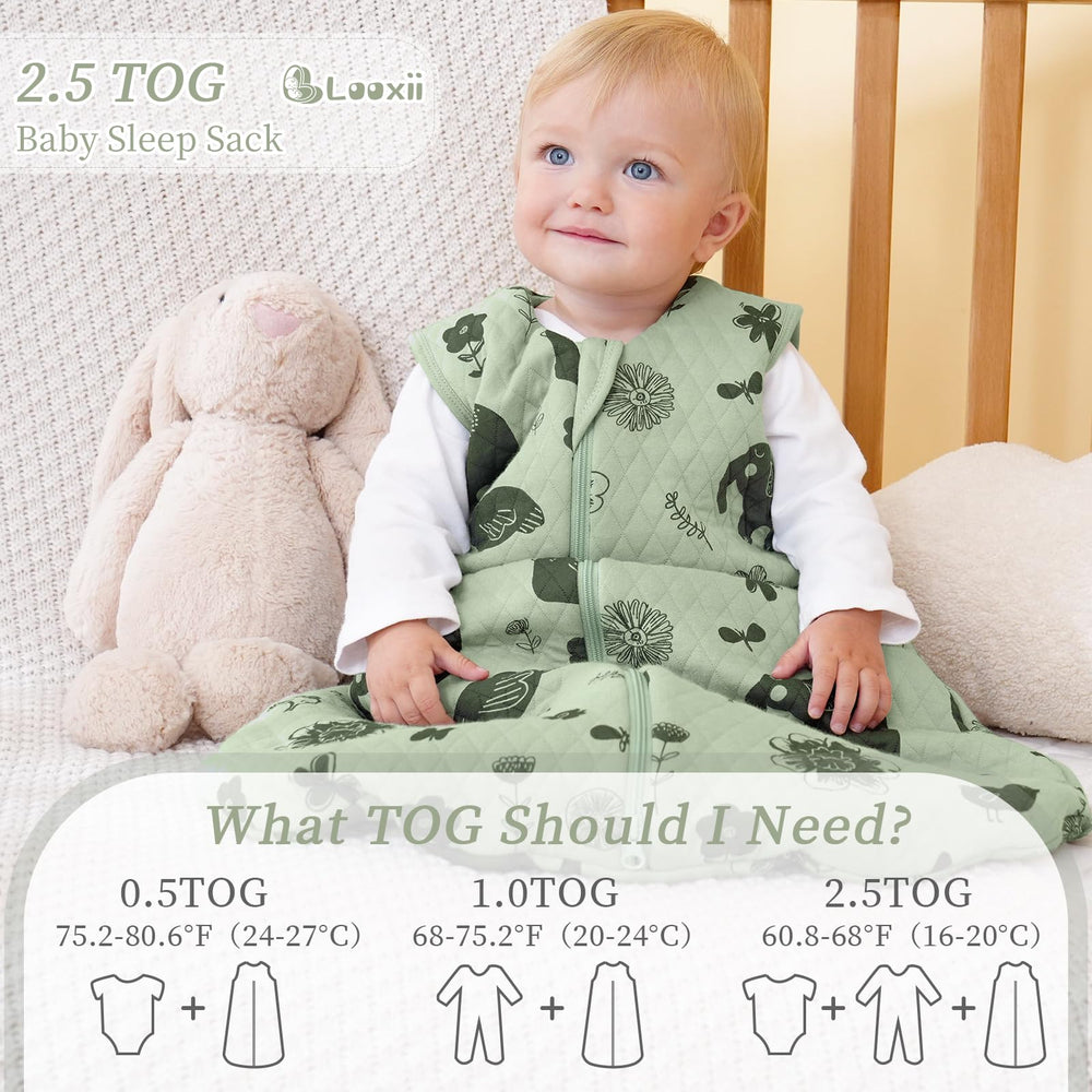 Looxii sleep sack bottom space enables free arm and leg movement.