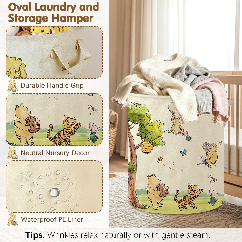 Lopeastar Winnie Bear basket helps organize clothing, blankets, and toys during busy mornings.