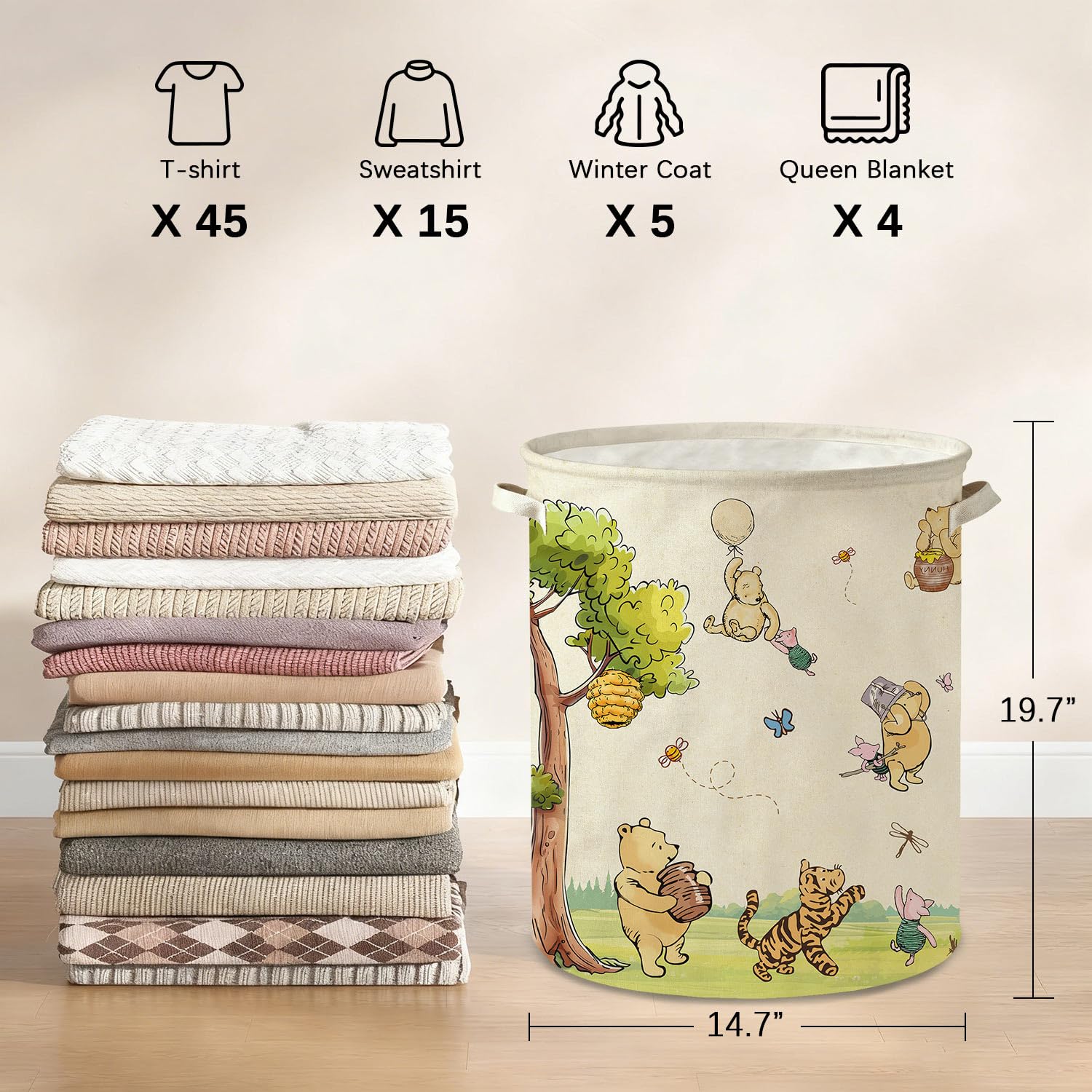 Lopeastar Winnie Bear laundry basket demonstrates durability that grows with your child.