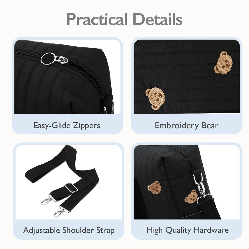LORADI bag opened to reveal a 10-pocket layout for organized baby gear.