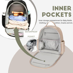LORADI Compact Diaper Backpack insulated pockets keep bottles at ideal temperatures for on-the-go feeding.
