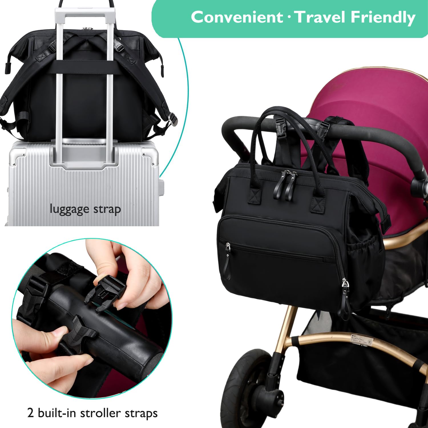 Loradi convertible-diaper-bag-tote fourteen-pocket layout helps you stay organized.