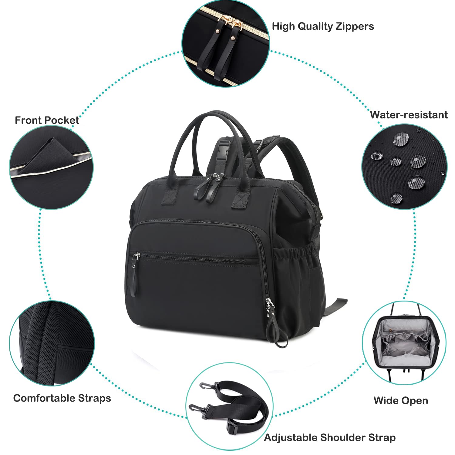 Loradi convertible-diaper-bag-tote anti-theft back zipper protects belongings on the go.