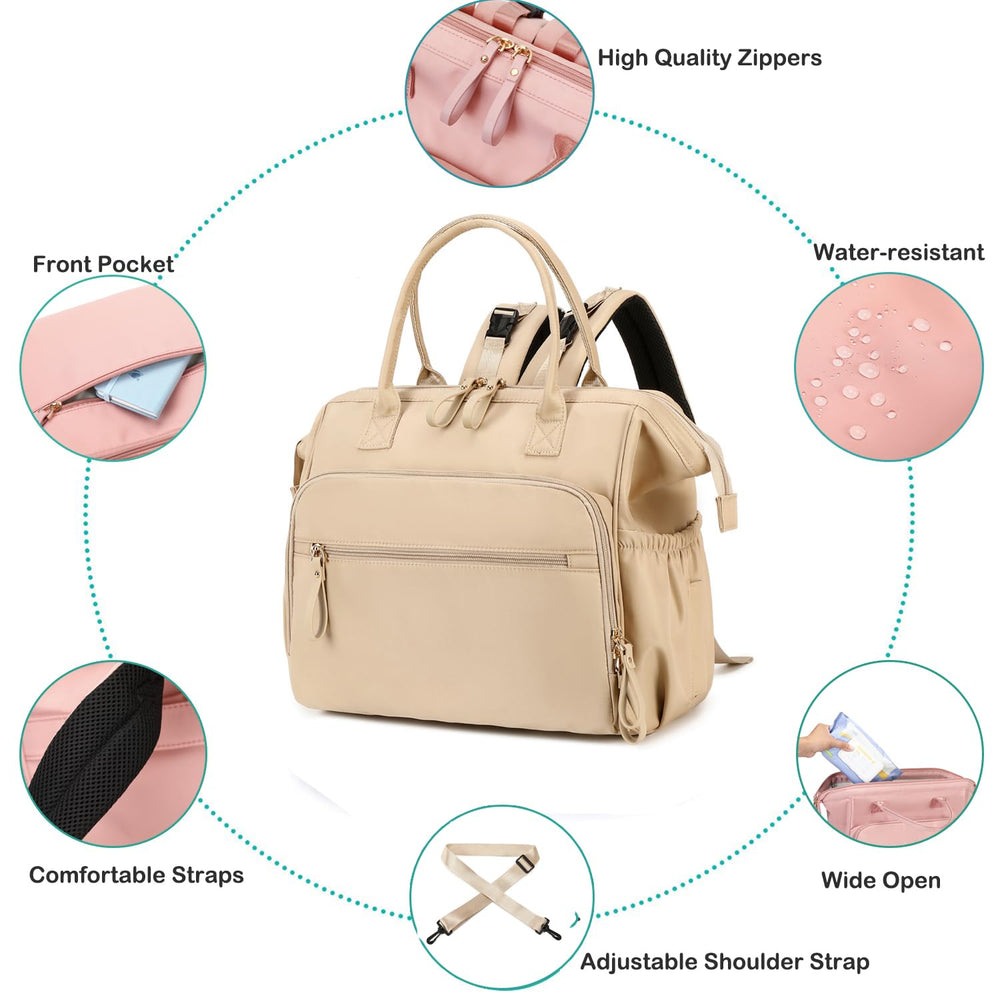 LORADI large-capacity tote with 14 pockets organized for newborn essentials and gear.