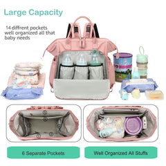 LORADI diaper bag tote with stroller buckle for hands-free strolls and easy items access.