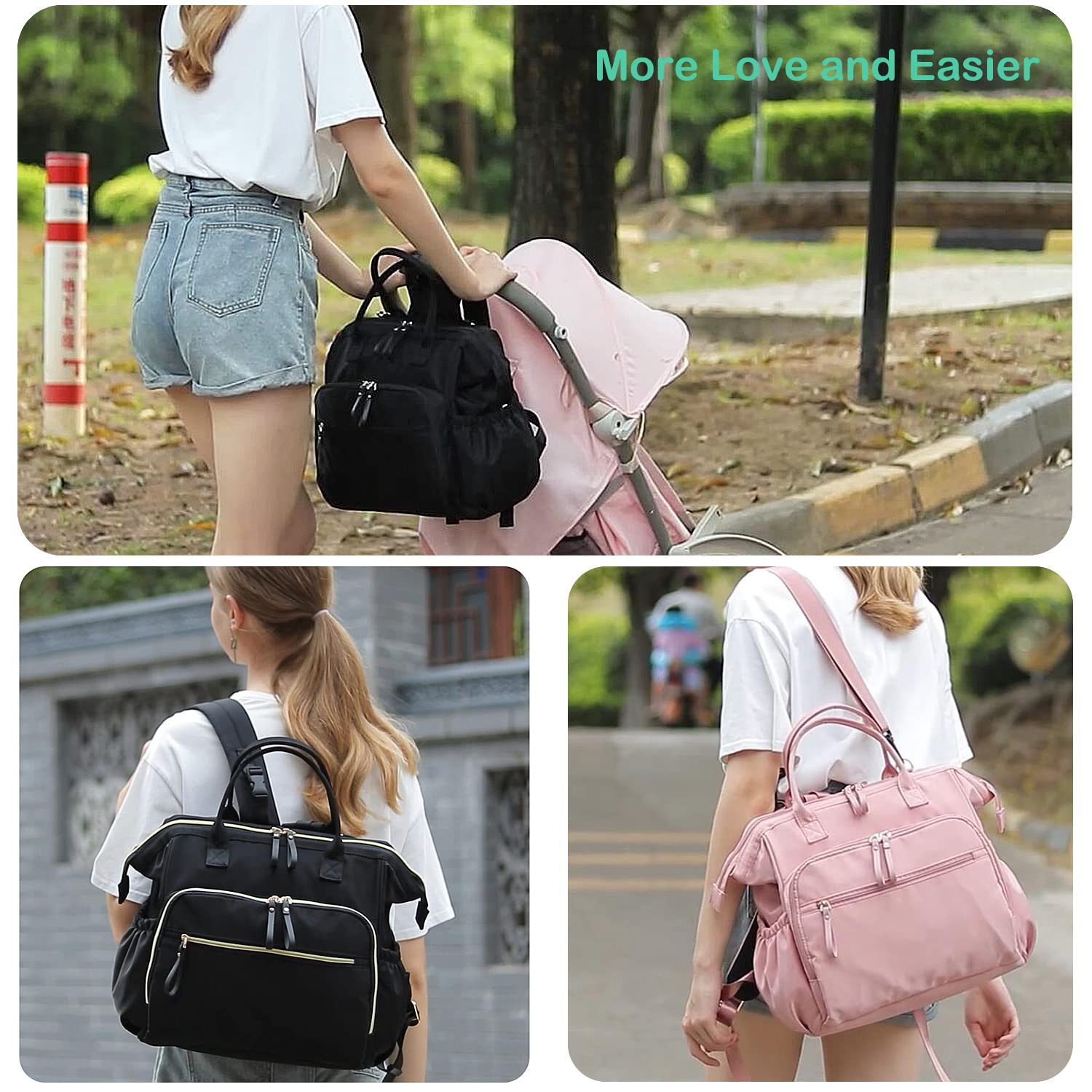 Loradi convertible-diaper-bag-tote water-resistant fabric resists light rain during outings.