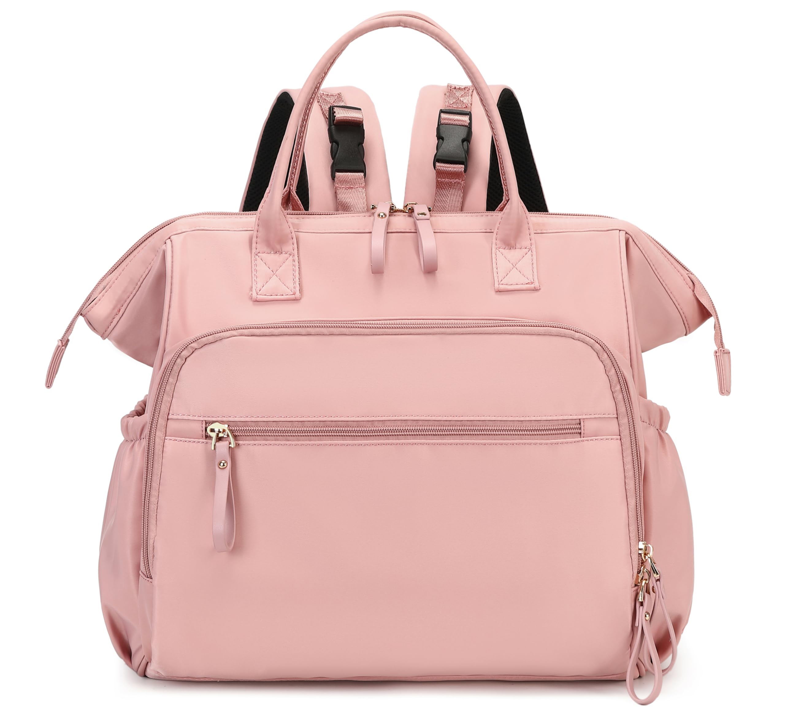 LORADI convertible diaper bag tote with a wide-open top in pink, quick access to baby essentials.